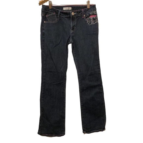 Lot 29 Womens Jeans 30x29 Silver Spiders Embroidered Stretch Denim Size 11 - Picture 1 of 5